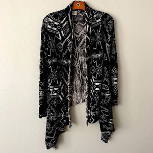 Billabong Black & White Boho Drape Cardigan Sweater With Pockets - Size Small